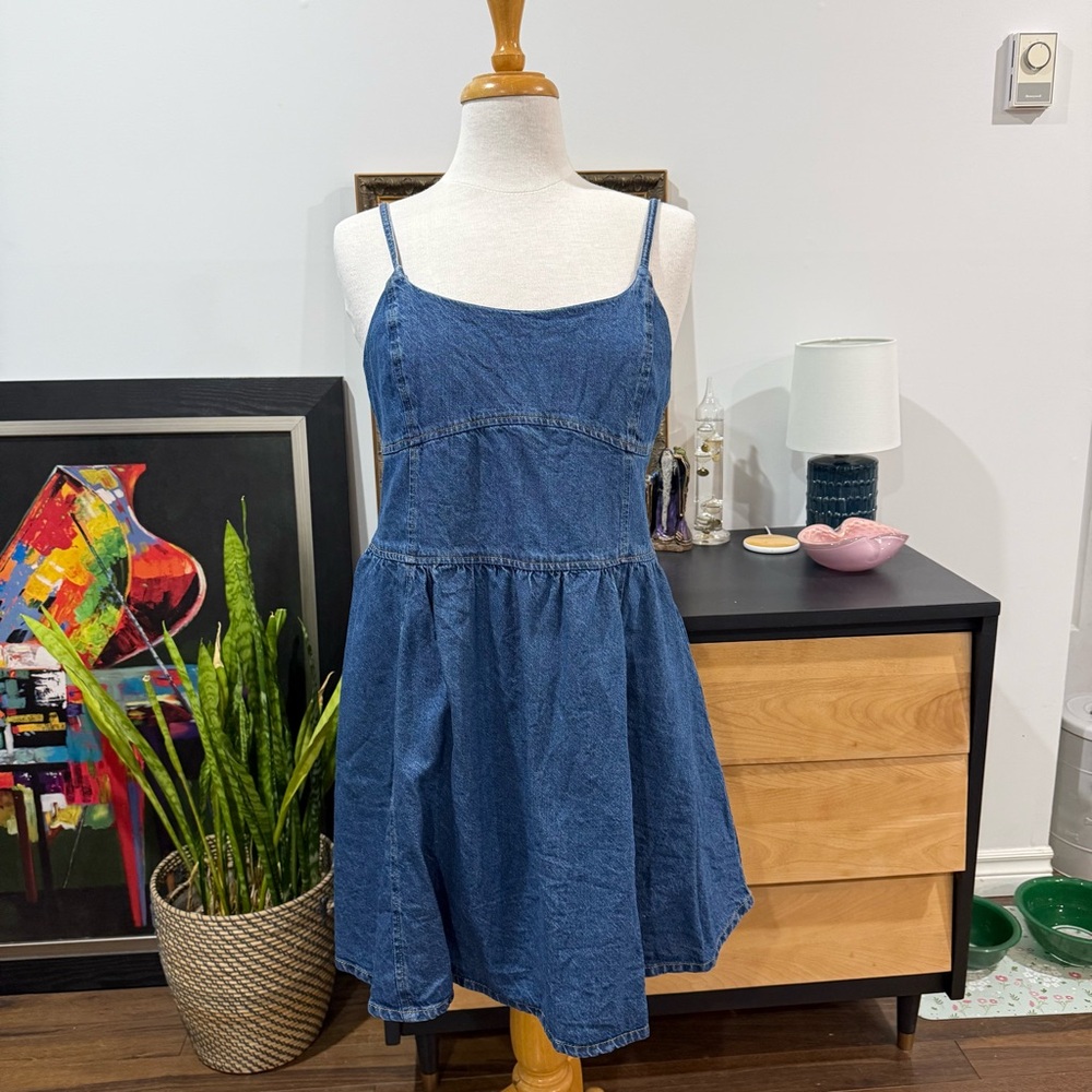 Women’s Blue Denim Mini Dress with Spaghetti Straps
